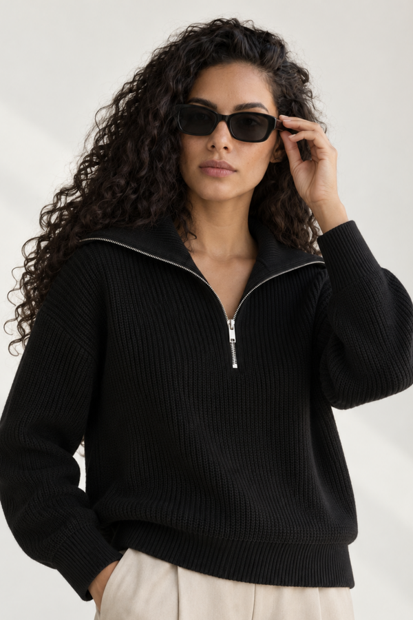 Ribbed Half-Zip Sweater