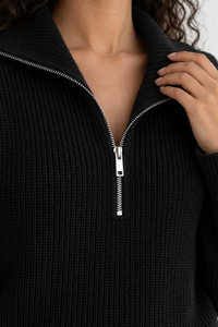 Ribbed Half-Zip Sweater in Black