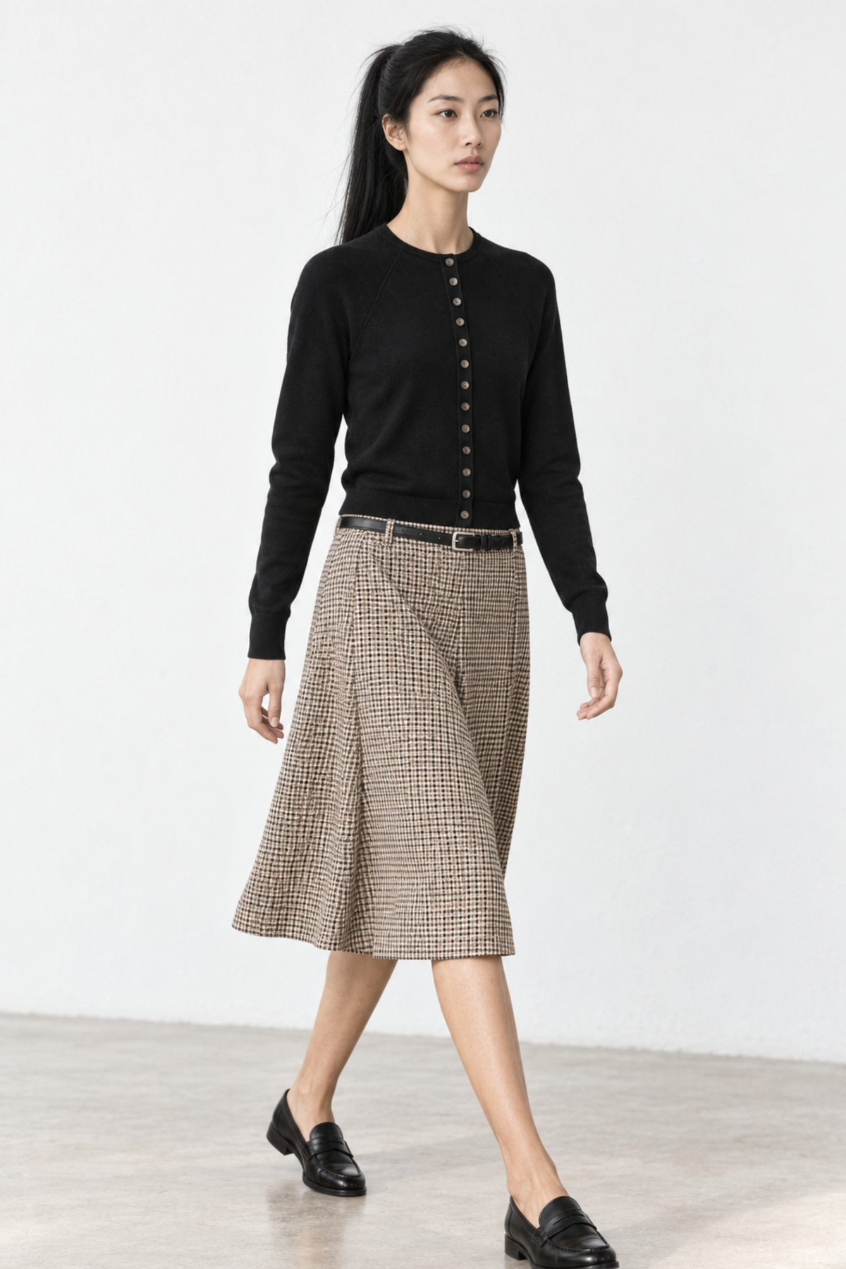 Funnel-Neck Cardigan in Black