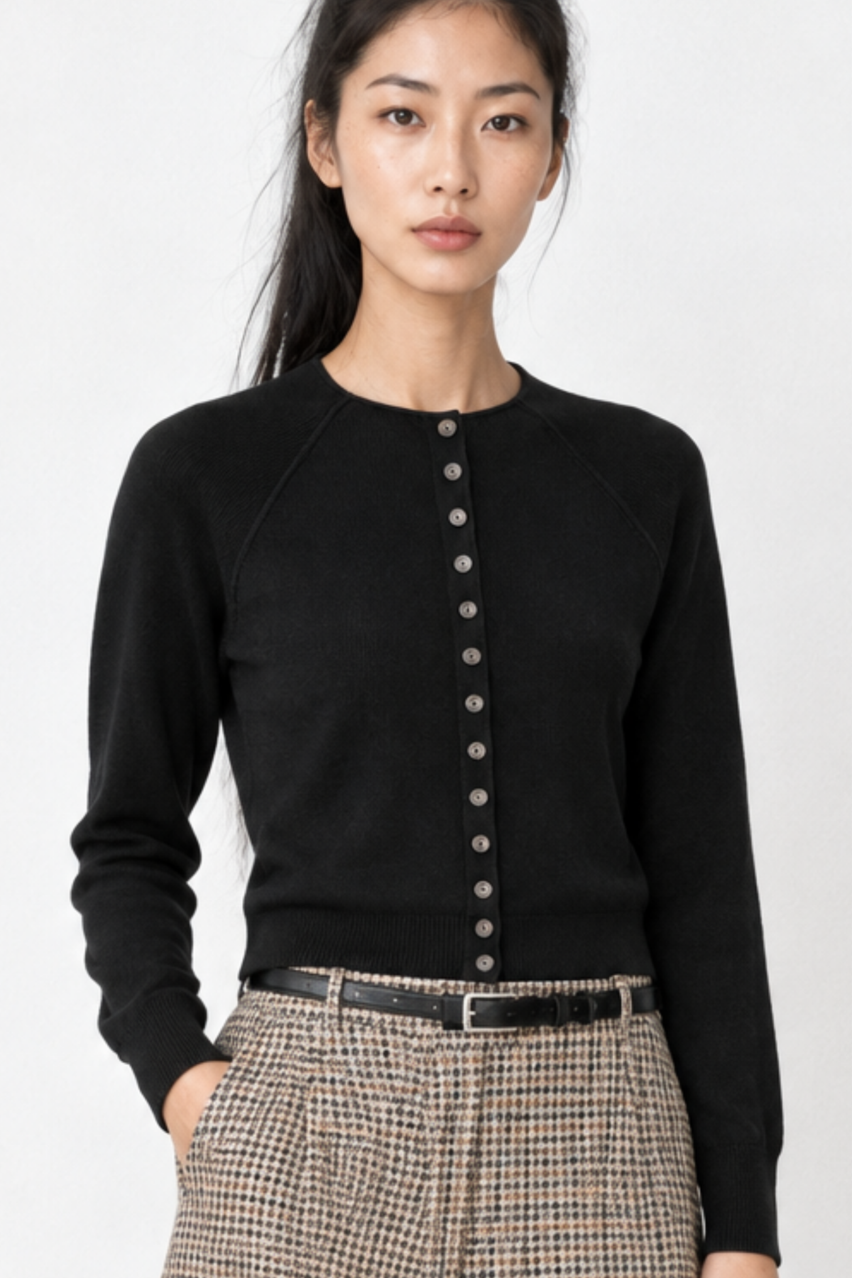 Funnel-Neck Cardigan in Black