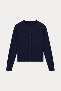 100% Cotton Braided Knit Cardigan in Navy