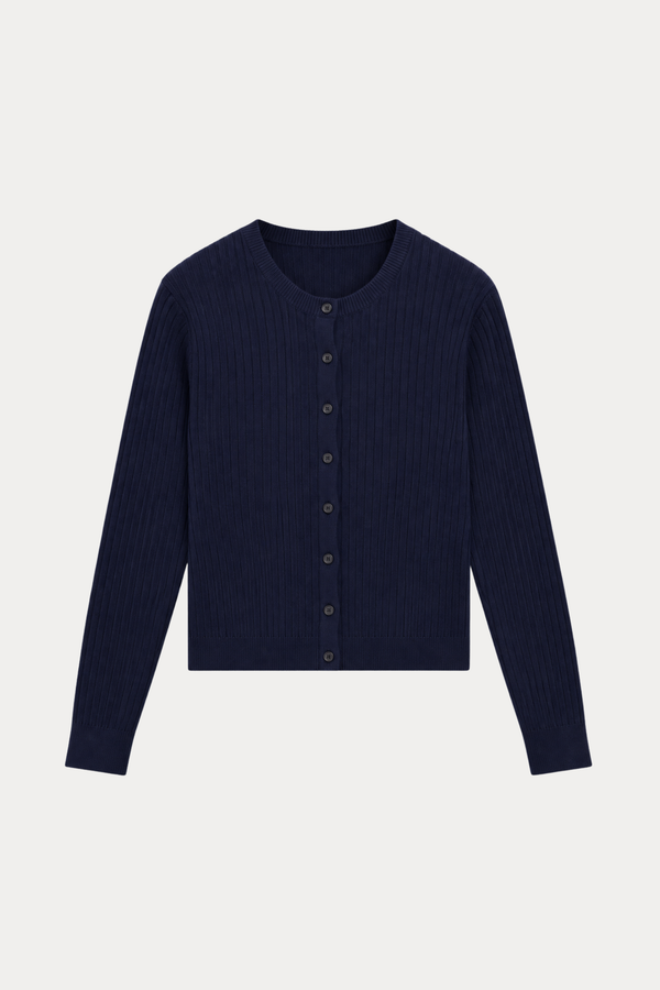100% Cotton Braided Knit Cardigan in Navy