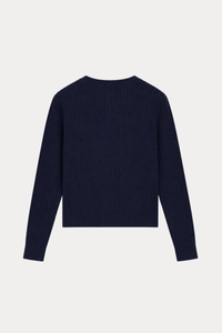 100% Cotton Braided Knit Cardigan in Navy