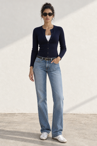 100% Cotton Braided Knit Cardigan in Navy