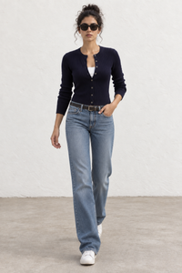 100% Cotton Braided Knit Cardigan in Navy