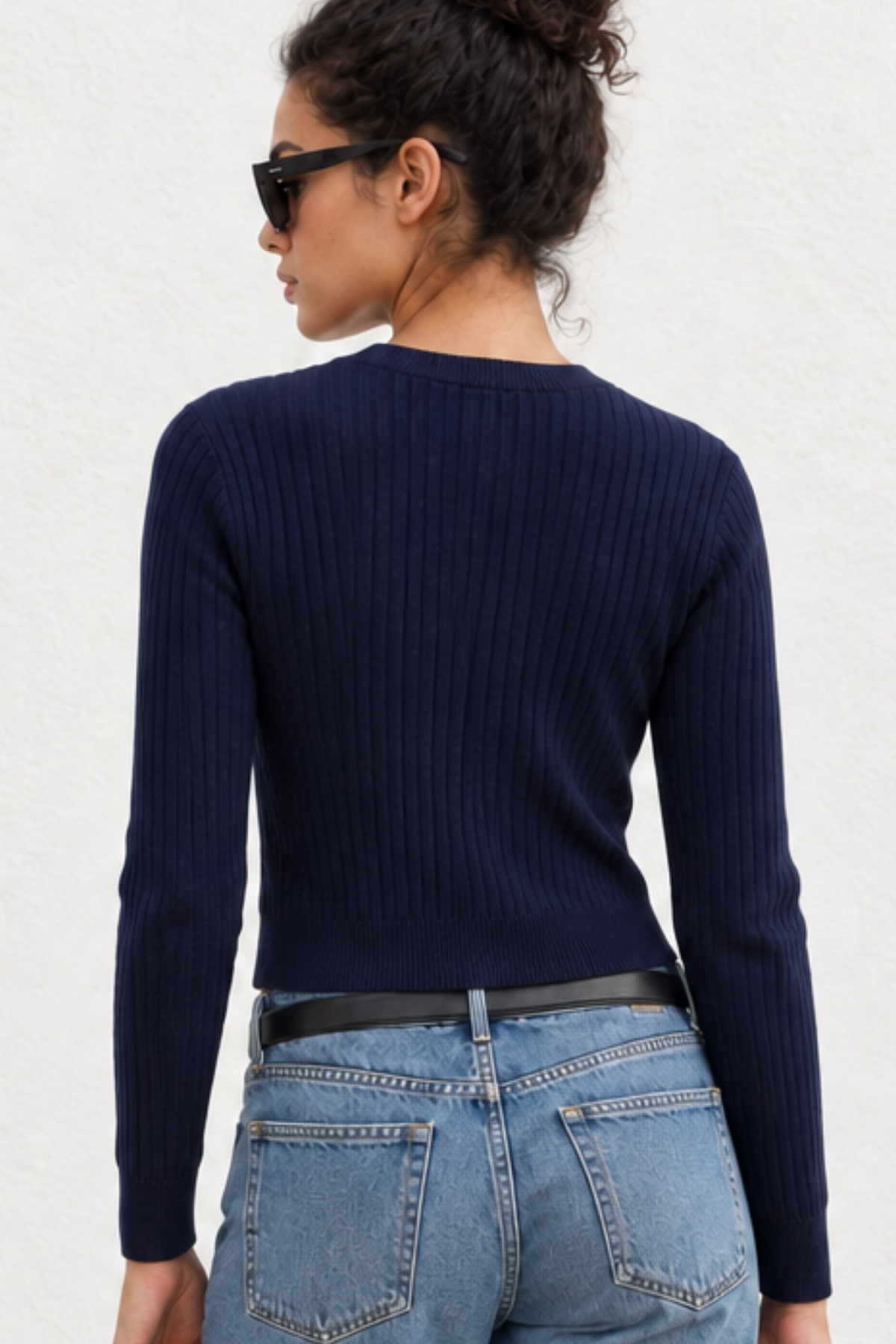 100% Cotton Braided Knit Cardigan in Navy