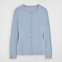 Stretch-Cotton Fitted Crewneck Cardigan in Light Blue