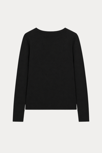 Stretch-Cotton Fitted Crewneck Cardigan in Black
