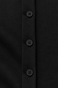 Stretch-Cotton Fitted Crewneck Cardigan in Black