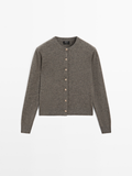 Gold-Button Crewneck Cardigan