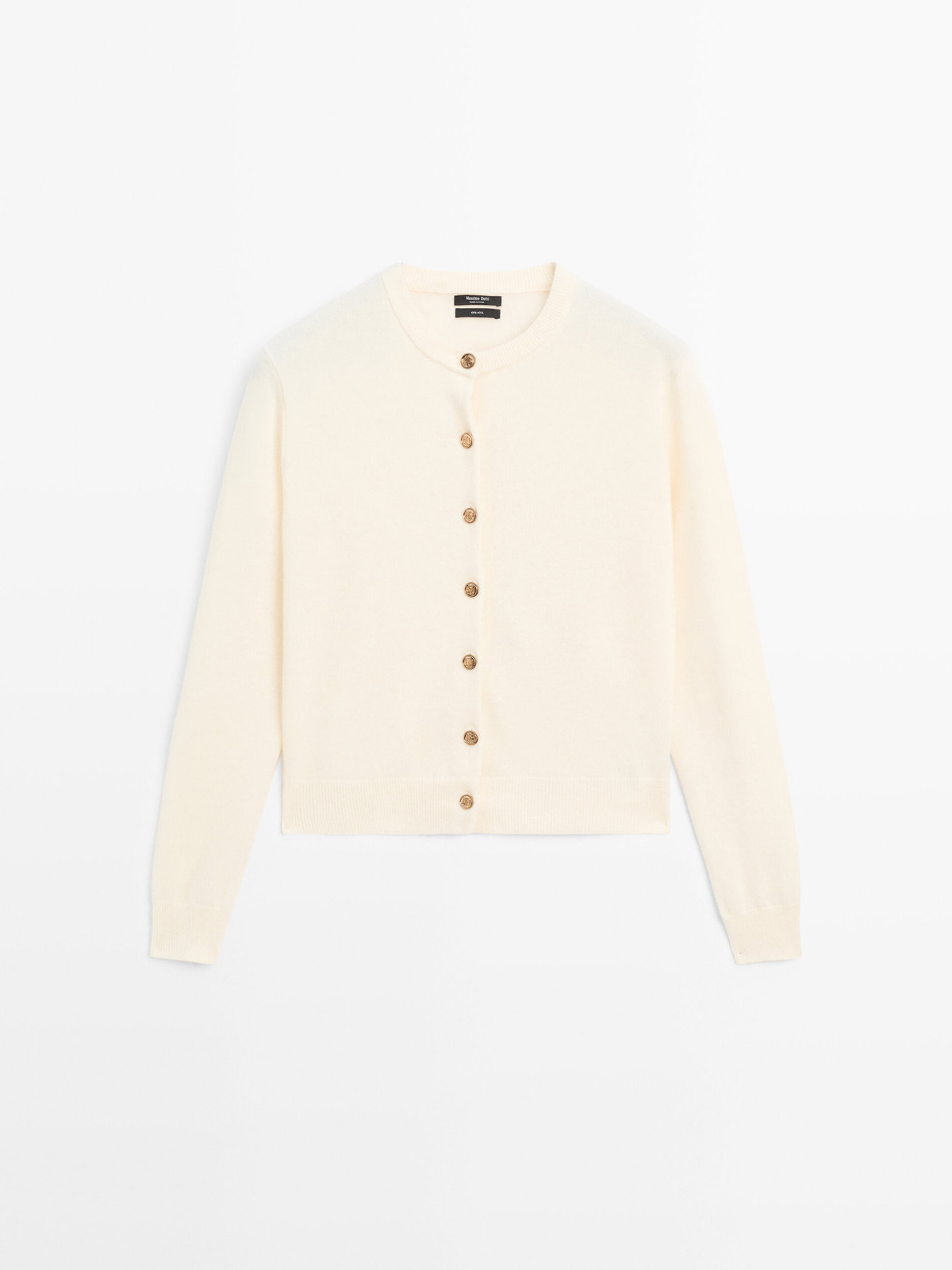 Gold-Button Crewneck Cardigan in Cream