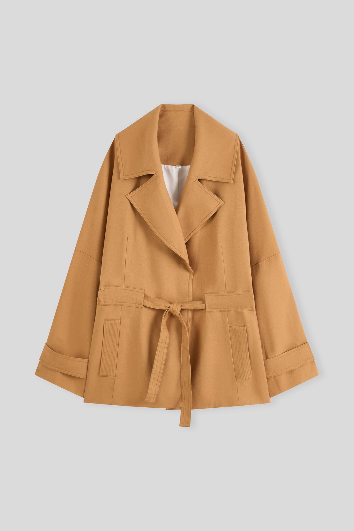 Linen-Blend Single Layer Trench Coat