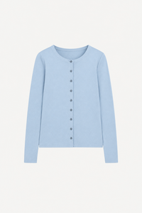 Stretch-Cotton Fitted Crewneck Cardigan