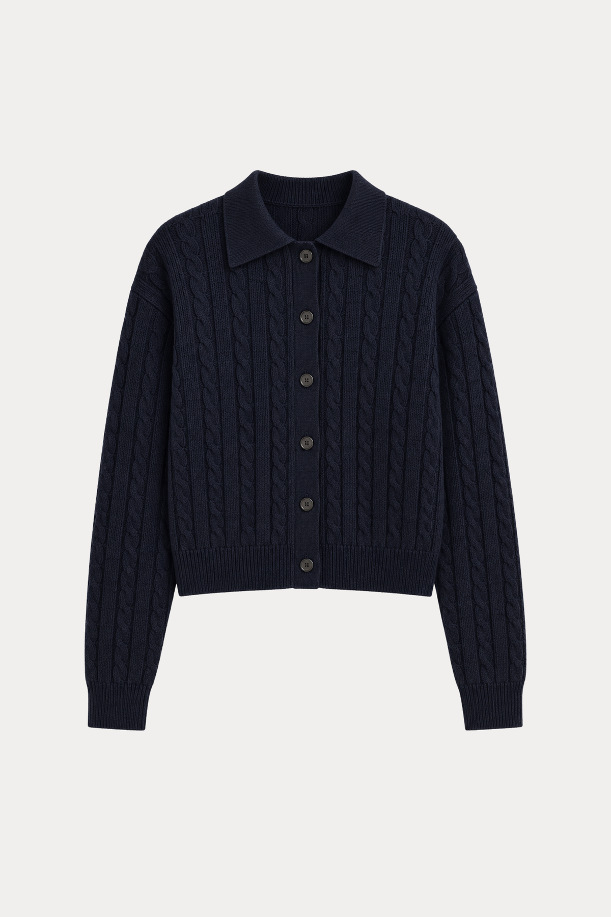 Wool-Blend Cable-Knit Polo Cardigan
