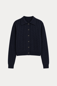 Wool-Blend Cable-Knit Polo Cardigan
