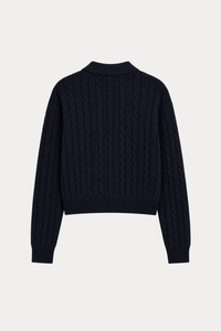 Wool-Blend Cable-Knit Polo Cardigan