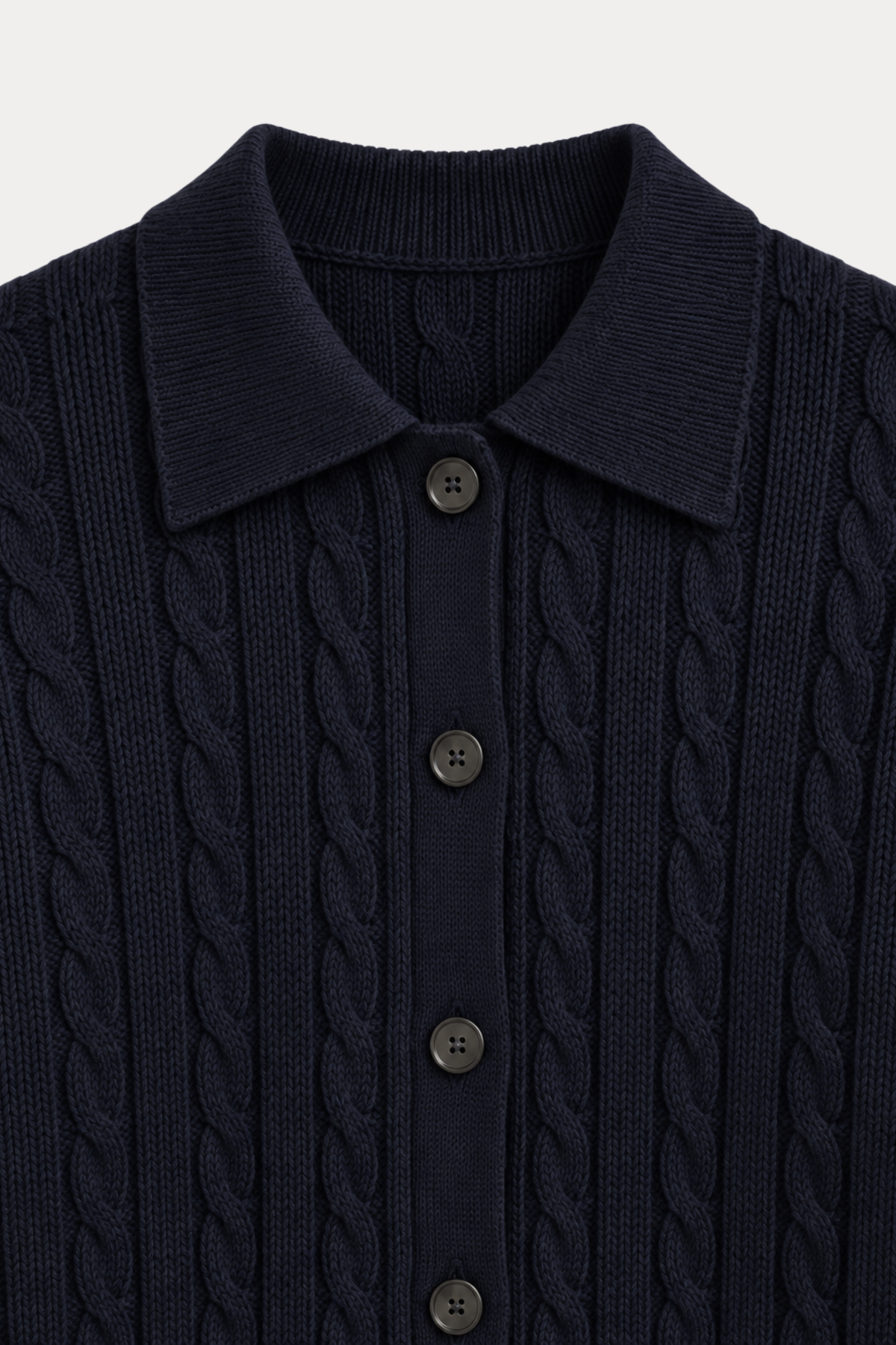 Wool-Blend Cable-Knit Polo Cardigan