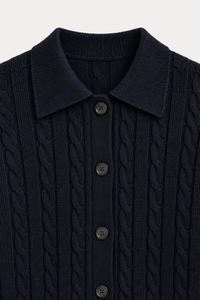 Wool-Blend Cable-Knit Polo Cardigan