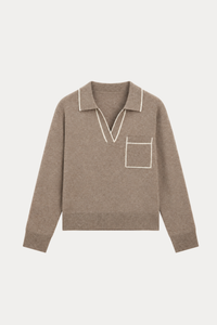 Wool-Blend Contrast-Trim Polo Sweater