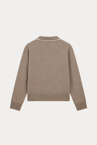 Wool-Blend Contrast-Trim Polo Sweater