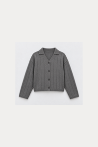 Wool-Blend Ribbed Polo Cardigan