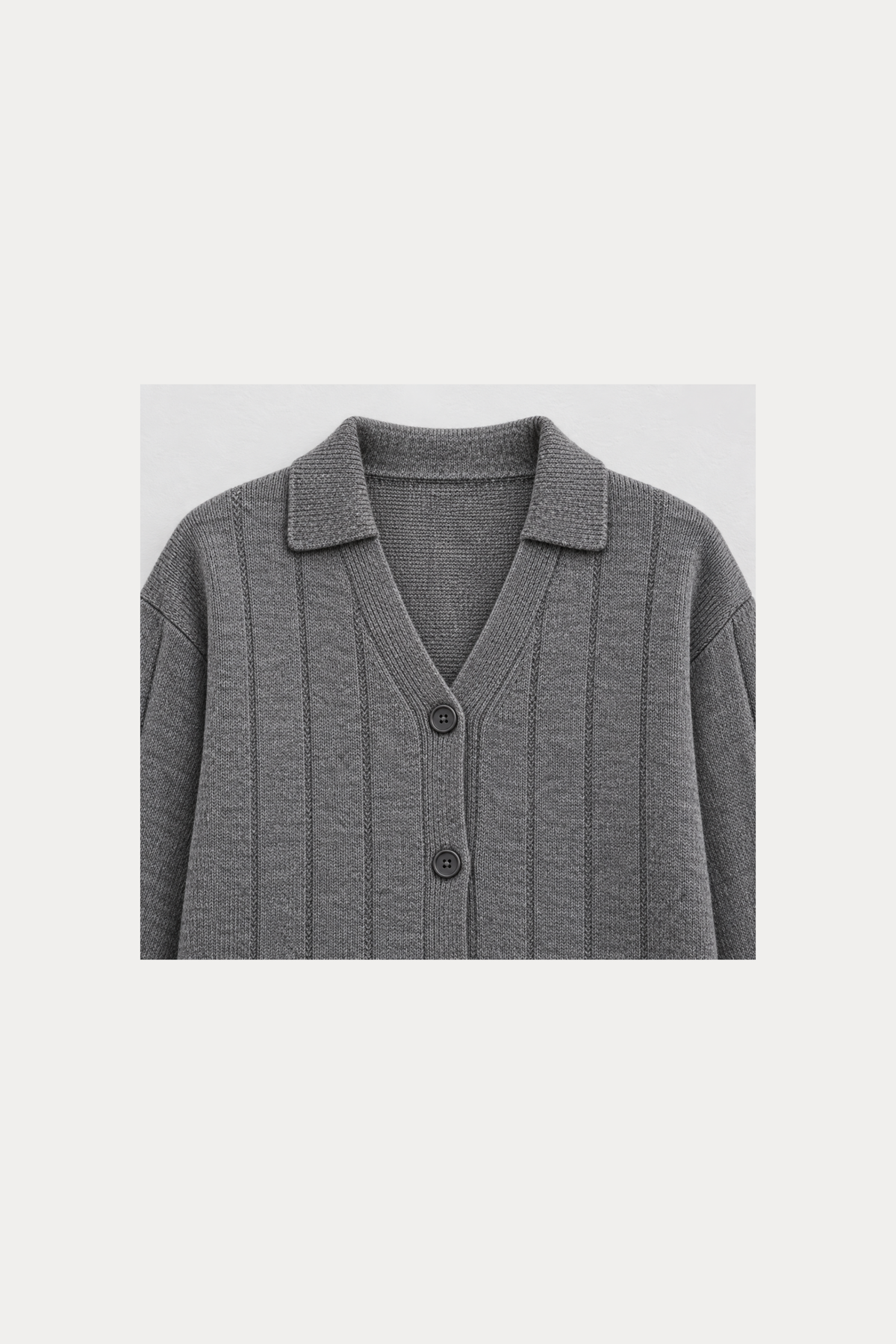 Wool-Blend Ribbed Polo Cardigan