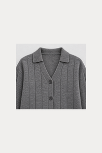 Wool-Blend Ribbed Polo Cardigan
