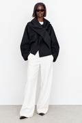 Wool-Blend Scarf-Detail Short Coat