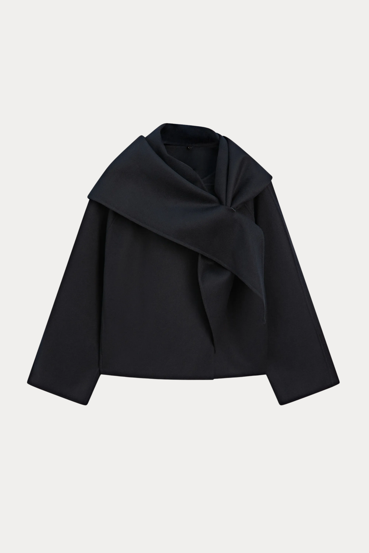 Wool-Blend Scarf-Detail Short Coat