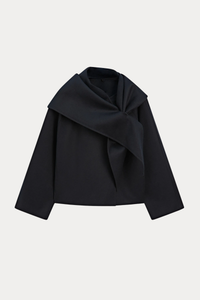 Wool-Blend Scarf-Detail Short Coat