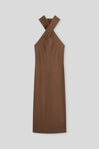 Cotton-Blend Twist Halter Maxi Dress
