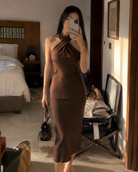 Cotton-Blend Twist Halter Maxi Dress