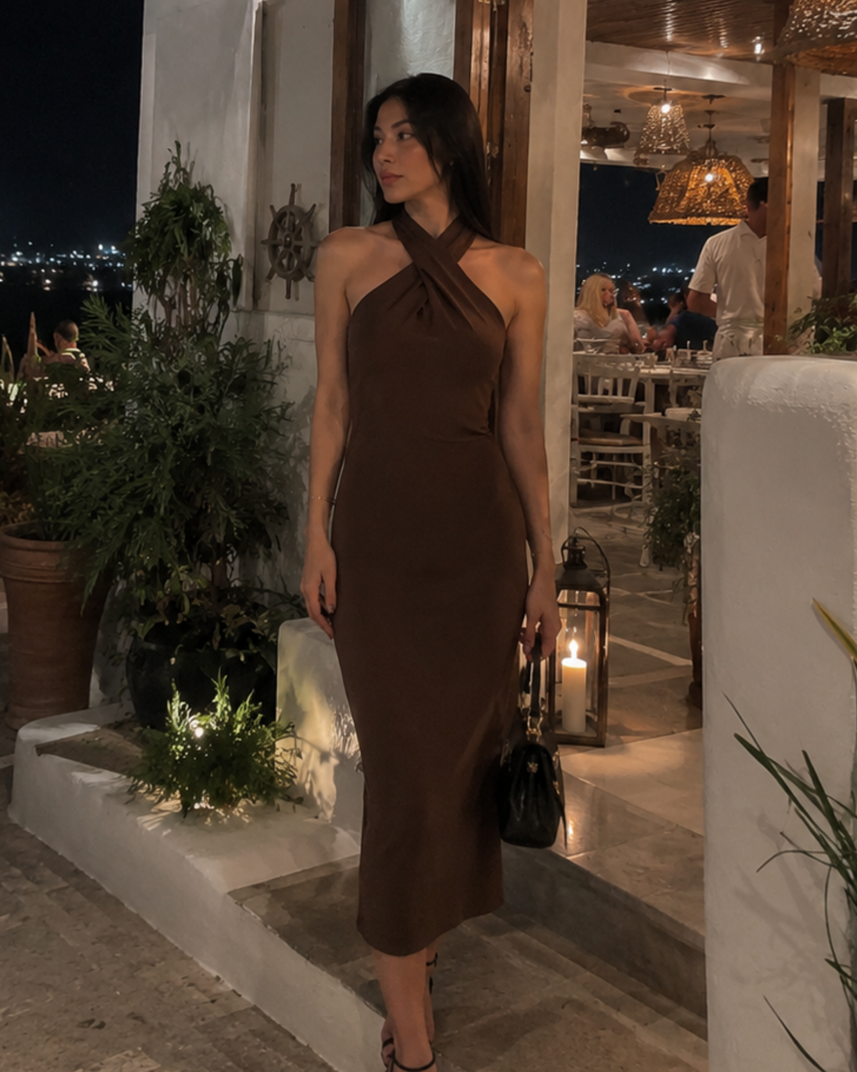 Cotton-Blend Twist Halter Maxi Dress