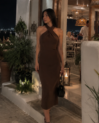 Cotton-Blend Twist Halter Maxi Dress