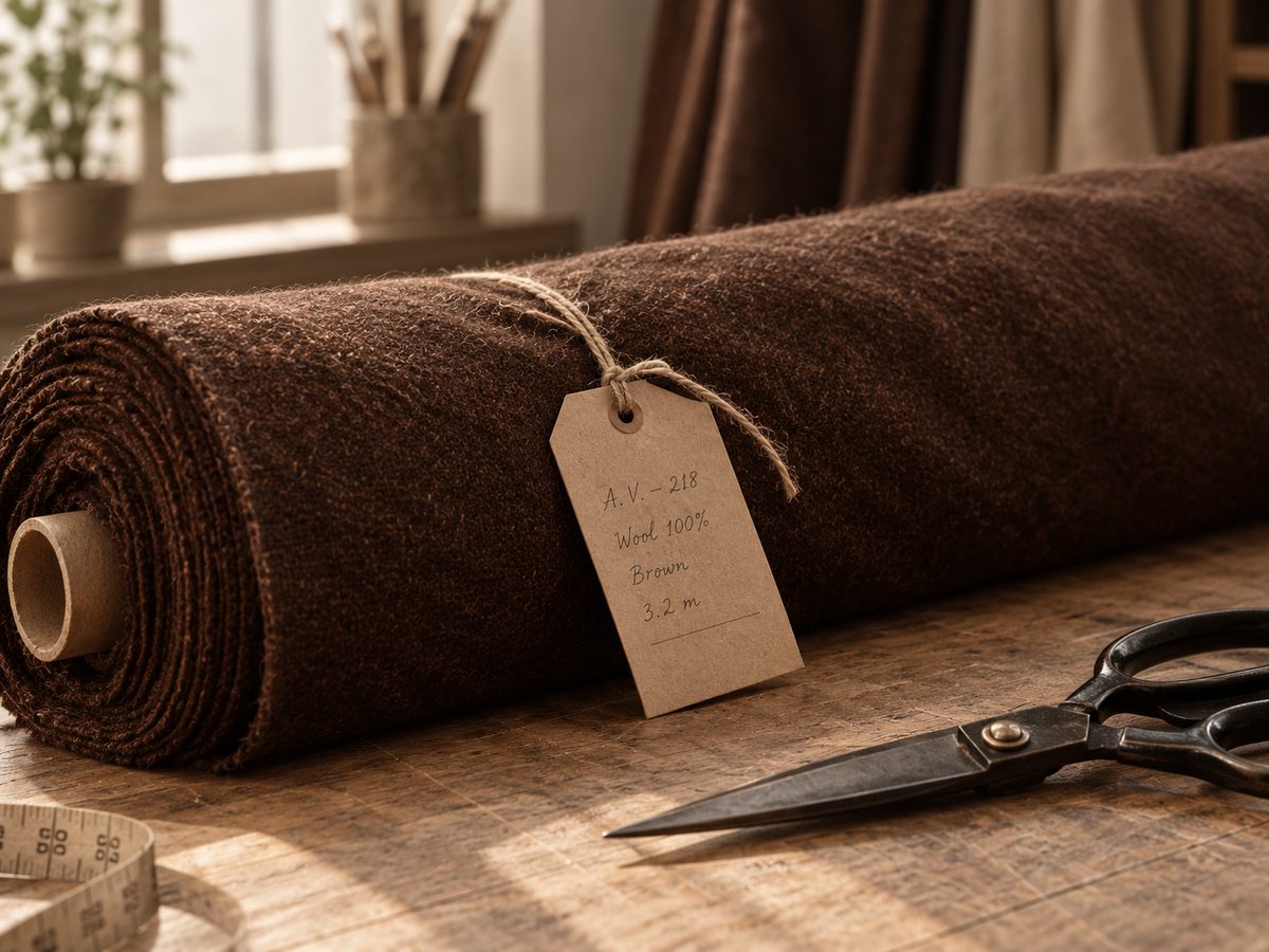Rolled wool fabric with order tag